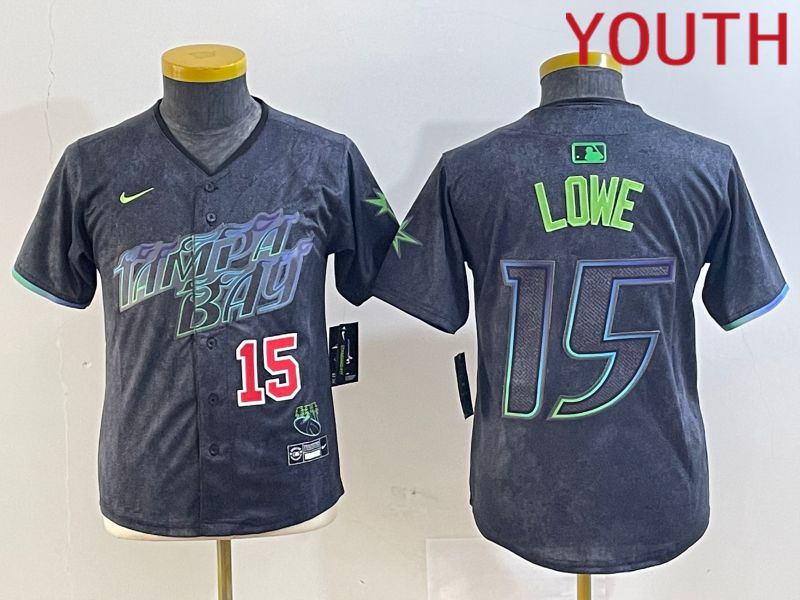 Youth Tampa Bay Rays 15 Lowe Black City Edition Nike 2024 MLB Jersey style 2